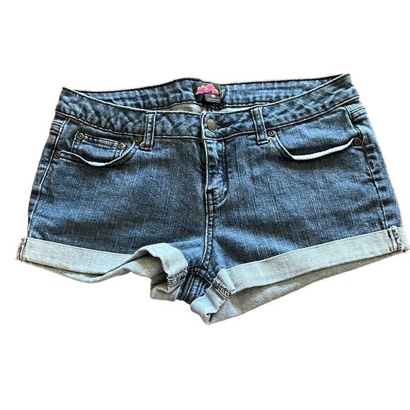 Forever 21 Blue Denim Jeans Shorts Juniors Size 28 Cuffs Hot Pants Summer - Picture 1 of 8